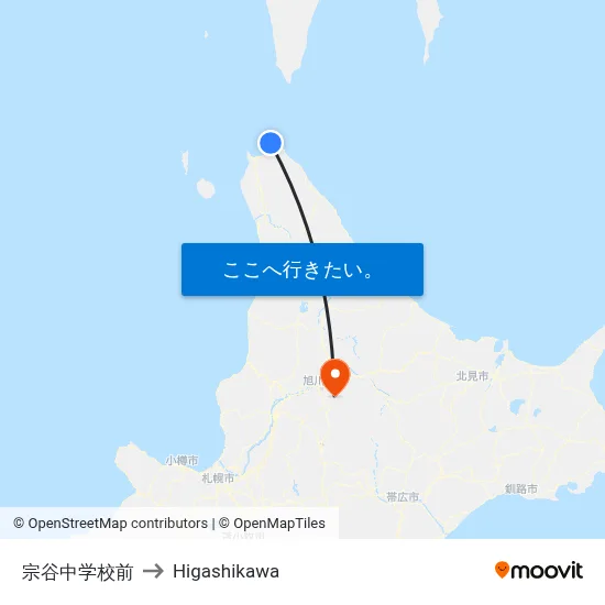 宗谷中学校前 to Higashikawa map