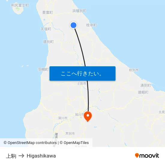 上駒 to Higashikawa map