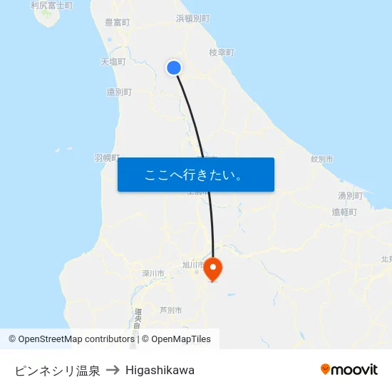 ピンネシリ温泉 to Higashikawa map