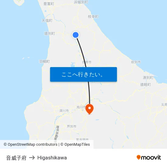 音威子府 to Higashikawa map