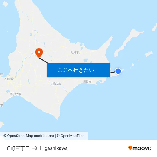 岬町三丁目 to Higashikawa map