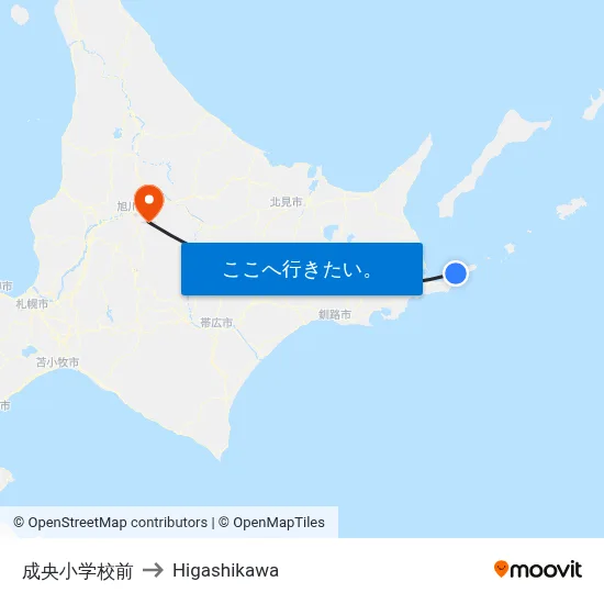 成央小学校前 to Higashikawa map