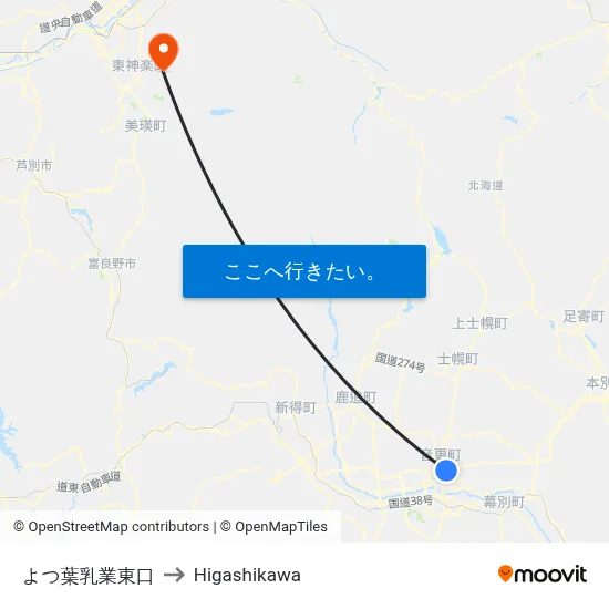 よつ葉乳業東口 to Higashikawa map