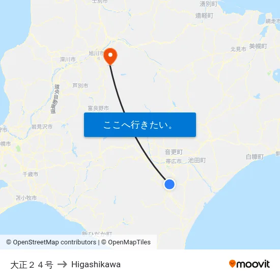 大正２４号 to Higashikawa map