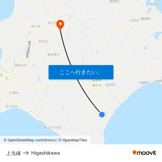 上当縁 to Higashikawa map