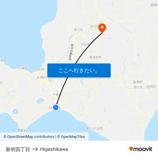 新明四丁目 to Higashikawa map