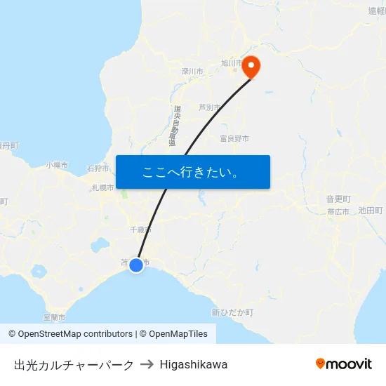 出光カルチャーパーク to Higashikawa map