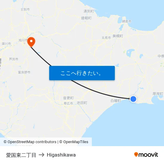 愛国東二丁目 to Higashikawa map