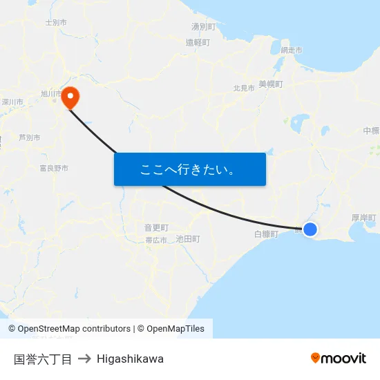 国誉六丁目 to Higashikawa map
