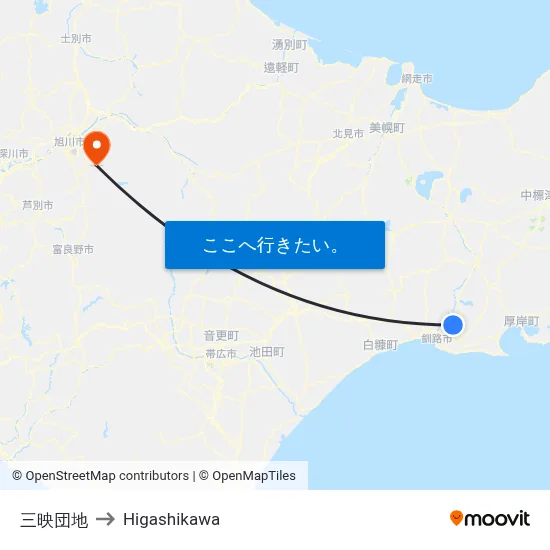 三映団地 to Higashikawa map