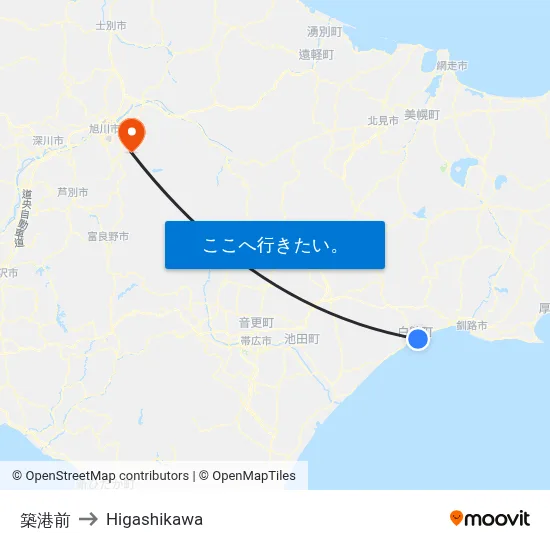 築港前 to Higashikawa map