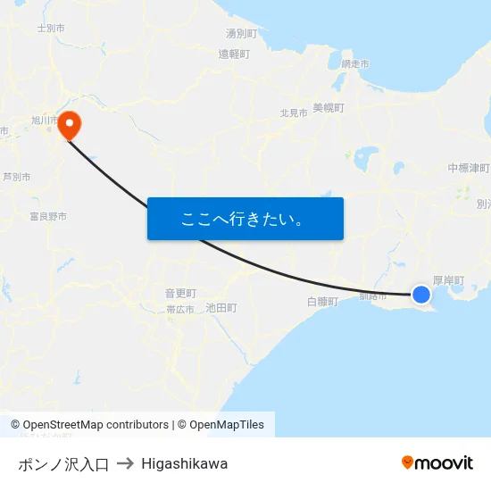 ポンノ沢入口 to Higashikawa map