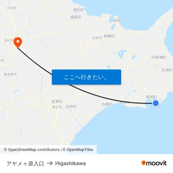 アヤメヶ原入口 to Higashikawa map