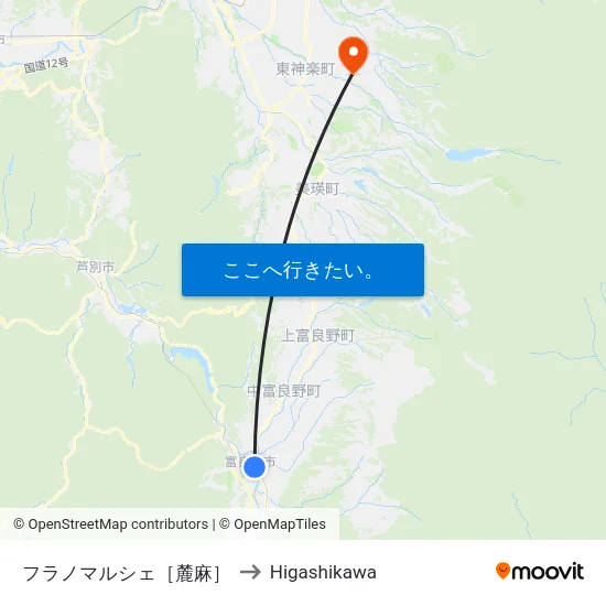 フラノマルシェ［麓麻］ to Higashikawa map