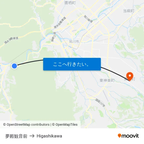 夢殿観音前 to Higashikawa map