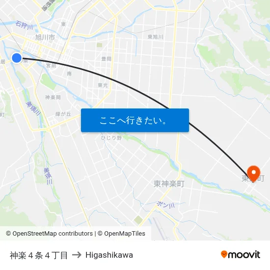 神楽４条４丁目 to Higashikawa map