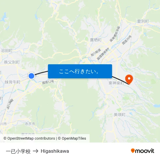 一已小学校 to Higashikawa map