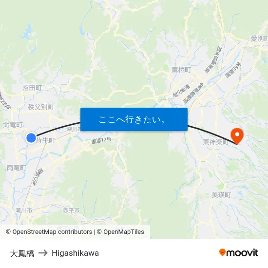 大鳳橋 to Higashikawa map