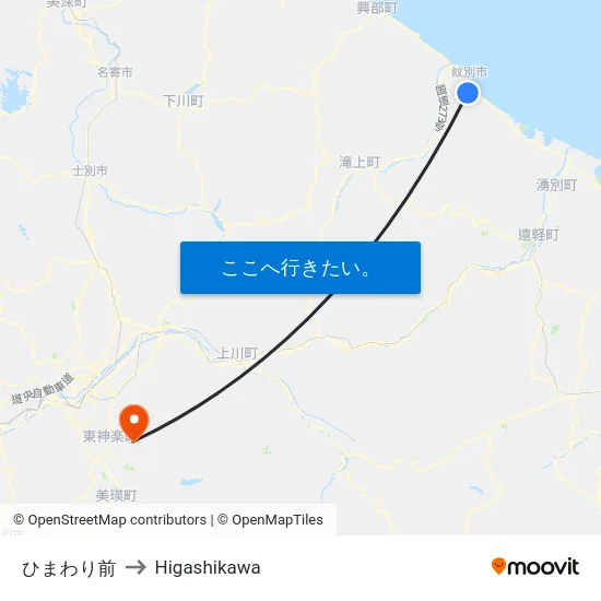 ひまわり前 to Higashikawa map