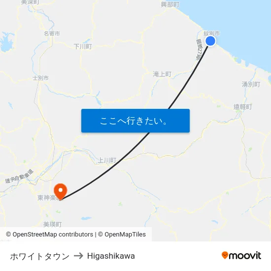 ホワイトタウン to Higashikawa map