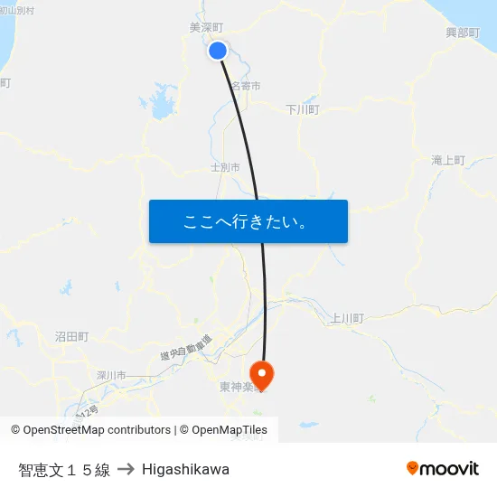 智恵文１５線 to Higashikawa map