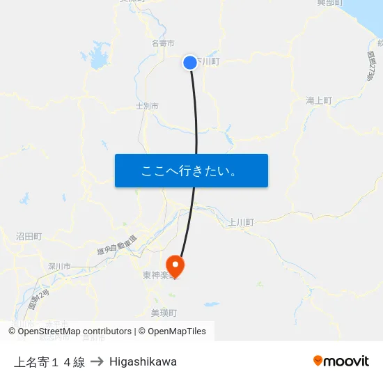 上名寄１４線 to Higashikawa map