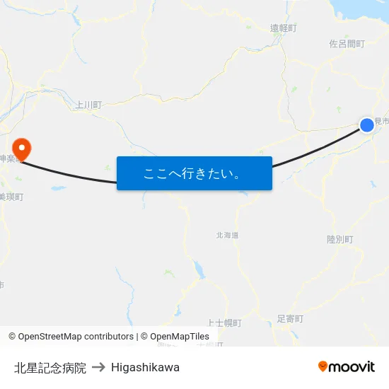 北星記念病院 to Higashikawa map