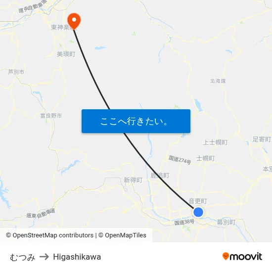 むつみ to Higashikawa map