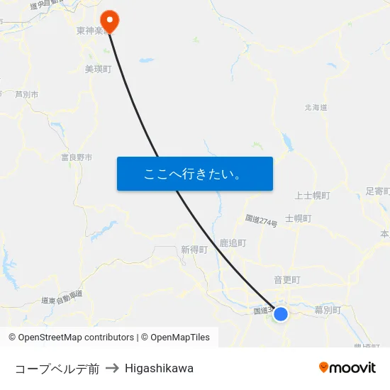 コープベルデ前 to Higashikawa map