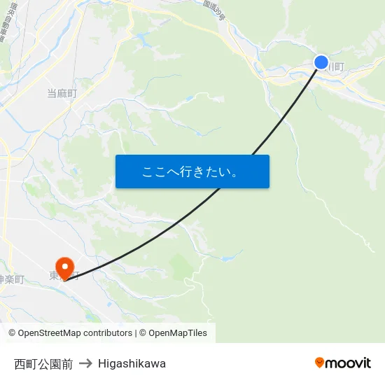 西町公園前 to Higashikawa map