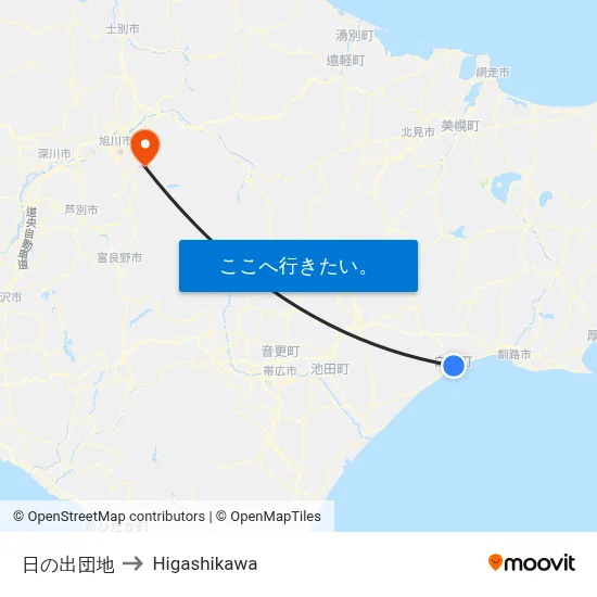 日の出団地 to Higashikawa map