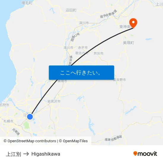 上江別 to Higashikawa map