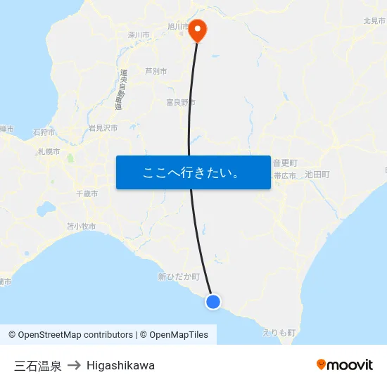 三石温泉 to Higashikawa map