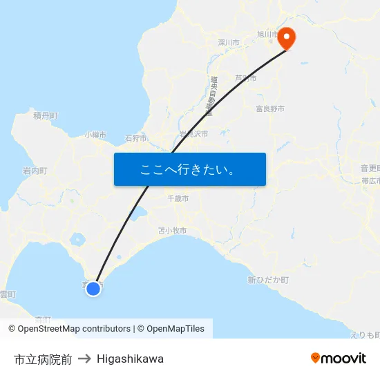 市立病院前 to Higashikawa map