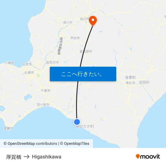 厚賀橋 to Higashikawa map