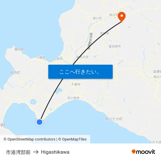 市港湾部前 to Higashikawa map