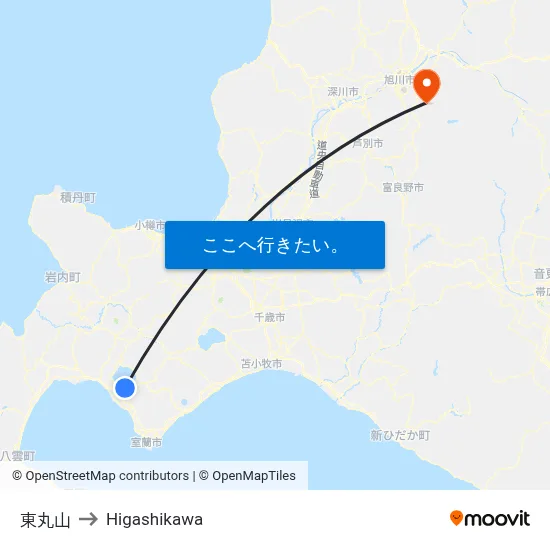 東丸山 to Higashikawa map