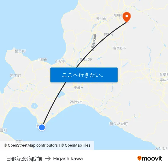 日鋼記念病院前 to Higashikawa map