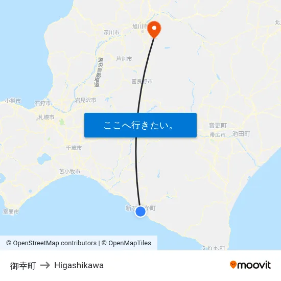 御幸町 to Higashikawa map