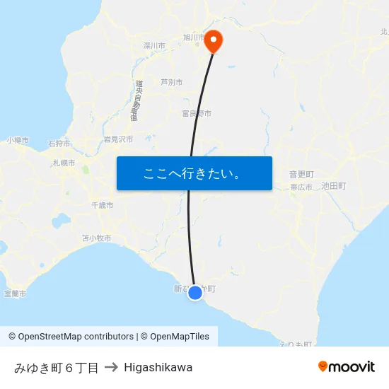 みゆき町６丁目 to Higashikawa map