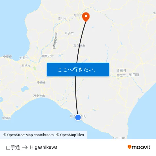 山手通 to Higashikawa map