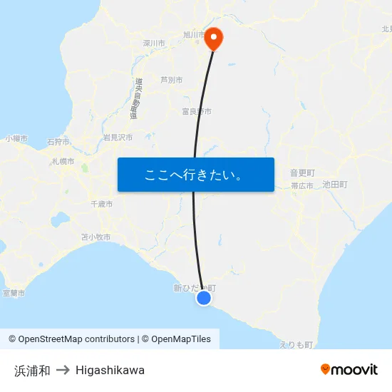 浜浦和 to Higashikawa map