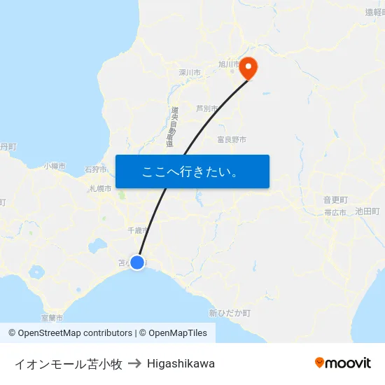 イオンモール苫小牧 to Higashikawa map