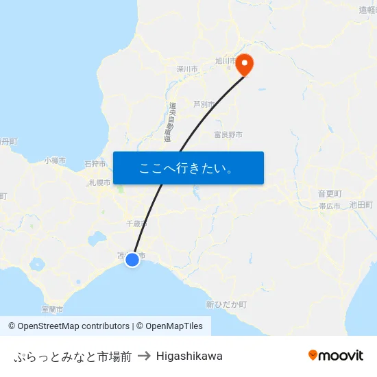 ぷらっとみなと市場前 to Higashikawa map