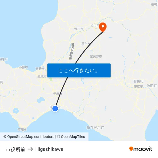 市役所前 to Higashikawa map