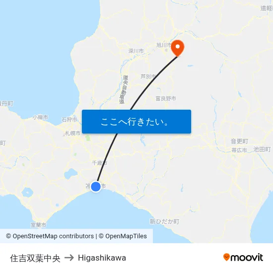 住吉双葉中央 to Higashikawa map