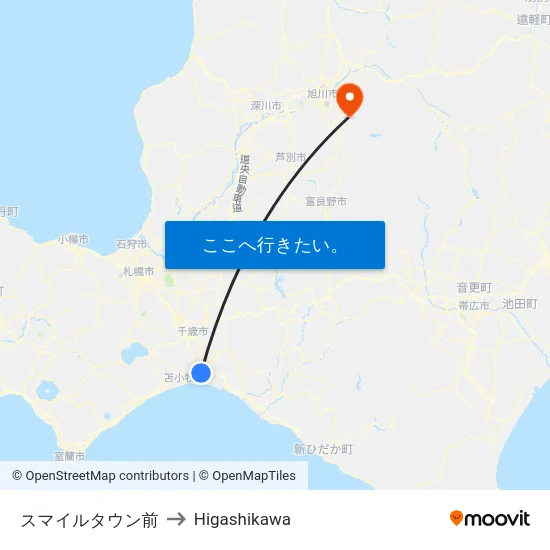 スマイルタウン前 to Higashikawa map
