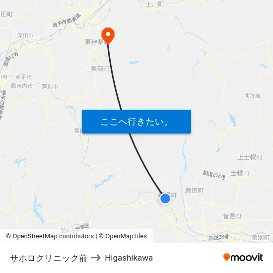 サホロクリニック前 to Higashikawa map