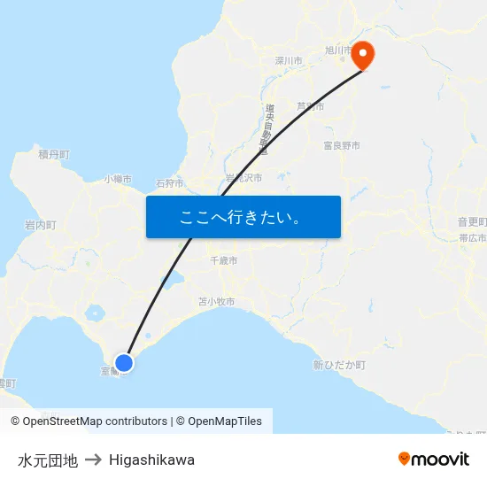 水元団地 to Higashikawa map