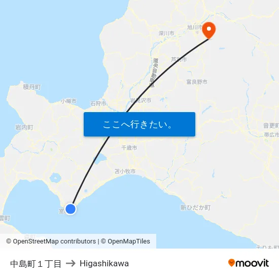 中島町１丁目 to Higashikawa map